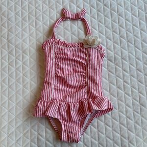 Janie & Jack Paradise Pink White Seersucker One Piece Swimsuit Size 2T Vacation